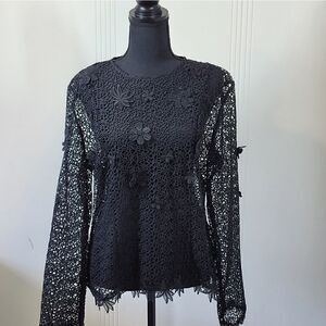WHY DRESS Black Lace Top With Flowers
